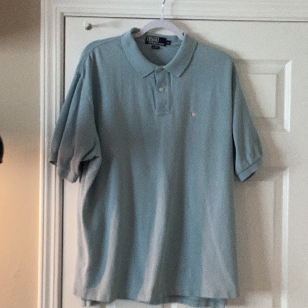 Men’s Polo by Ralph Lauren short sleeves Aqua with pink polo Size XL